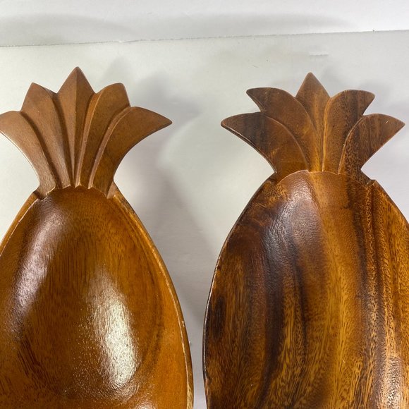 Hand-Carved Monkey Pod Wooden Pineapple Bowls - Two - Picture 5 of 8